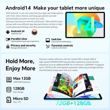 Tablette  Android 14 à petit prix – Puissante, Fluide et Élégante (10.1’’, 12 Go RAM, 128 Go ROM)