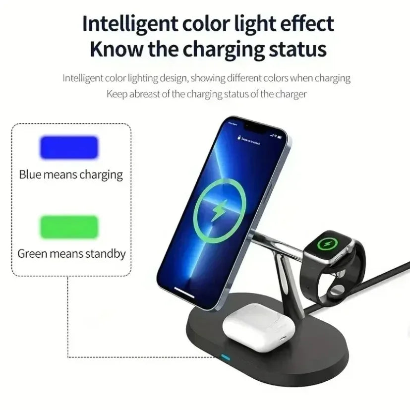 Station de charge rapide 3 en 1 magnétique sans fil pour iPhone 16 15 14 13 12 Pro iWatch 9 8 Airprods