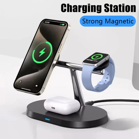 Station de charge rapide 3 en 1 magnétique sans fil pour iPhone 16 15 14 13 12 Pro iWatch 9 8 Airprods